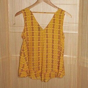 A.N.A Womens Yellow Sleeveless Floral Silky Top Medium